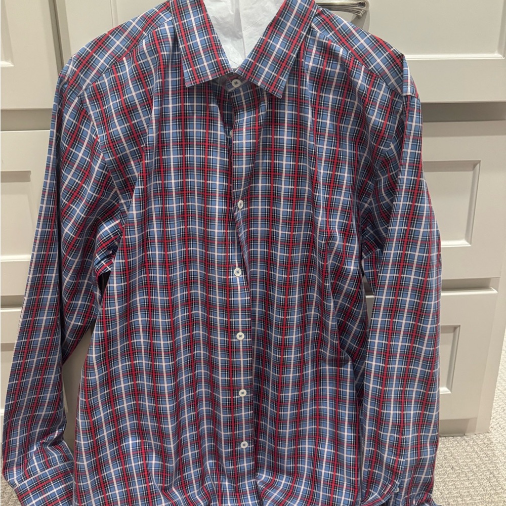 Men's Bugatchi Red and Blue Plaid Shirt